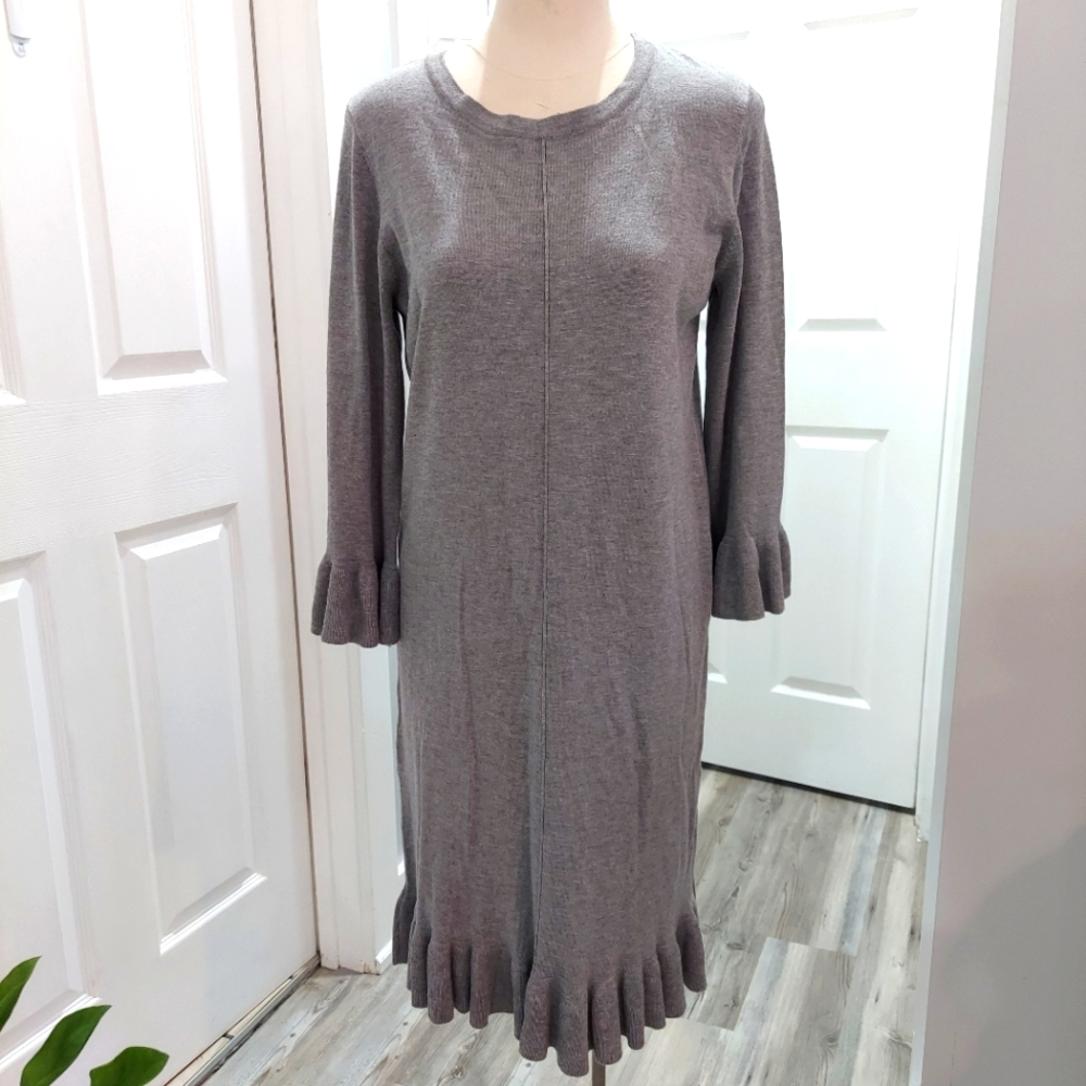 The Limited grey knit dress Round Neckline Ruffles Long Sleeves Size Medium